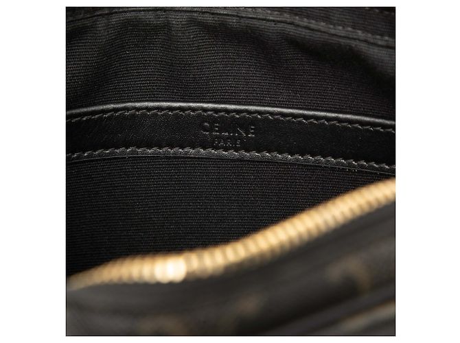 Céline Celine Black Medium Triomphe Coated Canvas Logo Crossbody Nero - vista 5