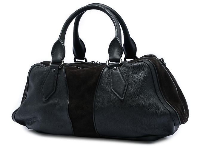 Borsa satchel in pelle di vitello martellata nera e scamosciata Burberry Nero - vista 2