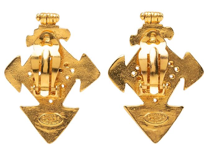 Orecchini Chanel Gold CC placcati oro Cross Clip On D'oro - vista 2