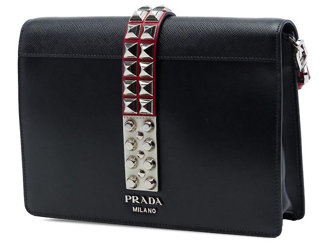 Borsa a tracolla Elektra in pelle di vitello nera e Saffiano con borchie Prada Nero - vista 2