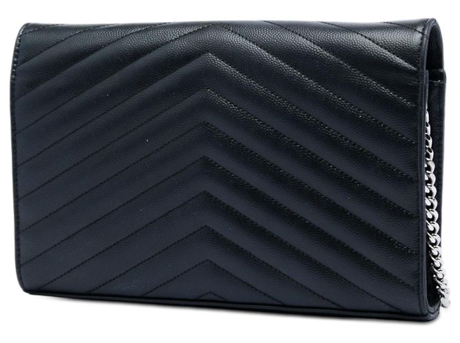 Portafoglio a catena envelope Cassandre in pelle grain de poudre nera Saint Laurent Nero - vista 2