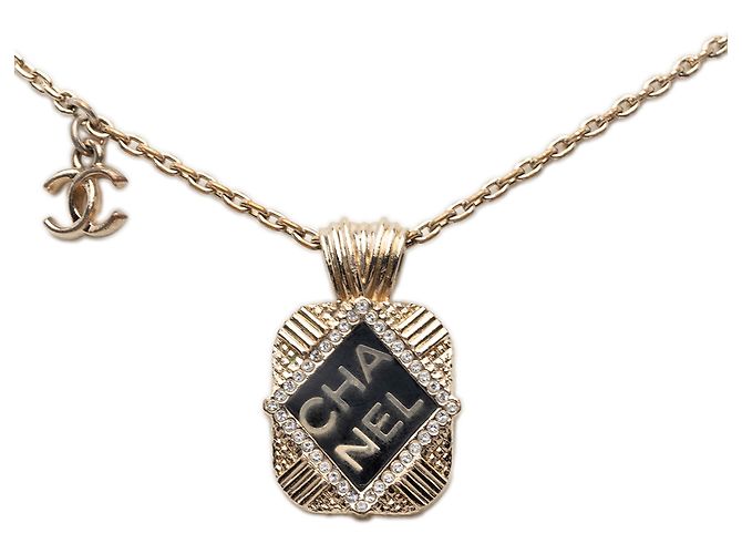 Collana con pendente Chanel Gold placcata oro con smalto e strass D'oro - vue 2