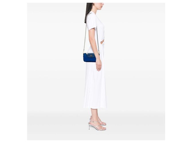 Borsa a tracolla Prada Tessuto blu con bordatura in Saffiano e catena - vista 6