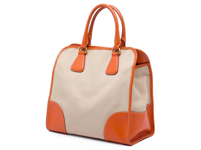 Borsa Prada in tela Canapa beige con bordi in Saffiano - vista 2