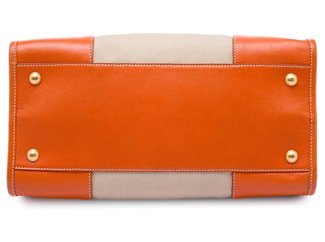 Borsa Prada in tela Canapa beige con bordi in Saffiano - vista 3