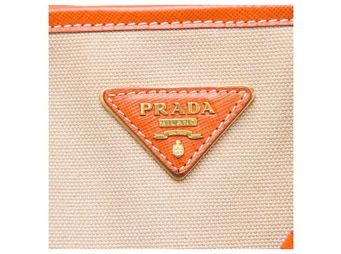 Borsa Prada in tela Canapa beige con bordi in Saffiano - vista 5