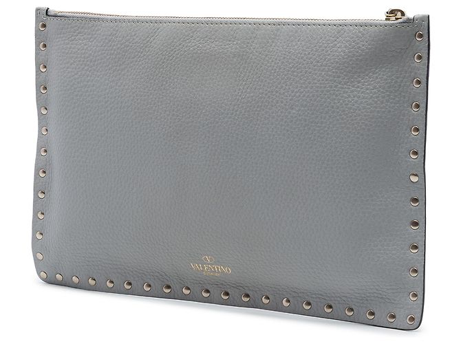 Clutch Valentino Rockstud in pelle di vitello granulata grigia Marrone - vista 2