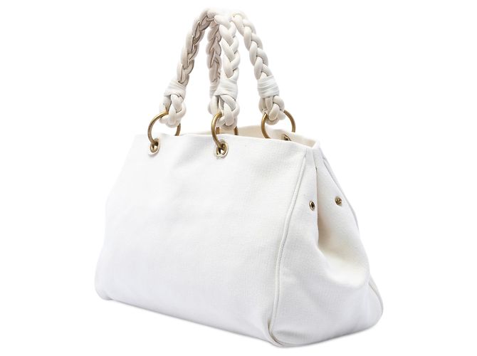 Bottega Veneta White Canvas Braided Tote Weiß - Ansicht 2