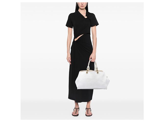 Bottega Veneta White Canvas Braided Tote Weiß - Ansicht 6