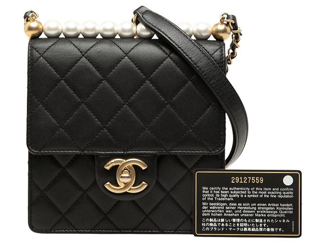 Chanel Black Small Lambskin Chic Pearls Flap Nero - vista 7
