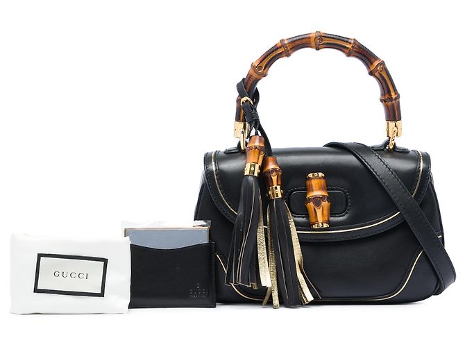 Borsa Gucci Black Medium Calfskin New Bamboo Top Handle Nero - vista 6