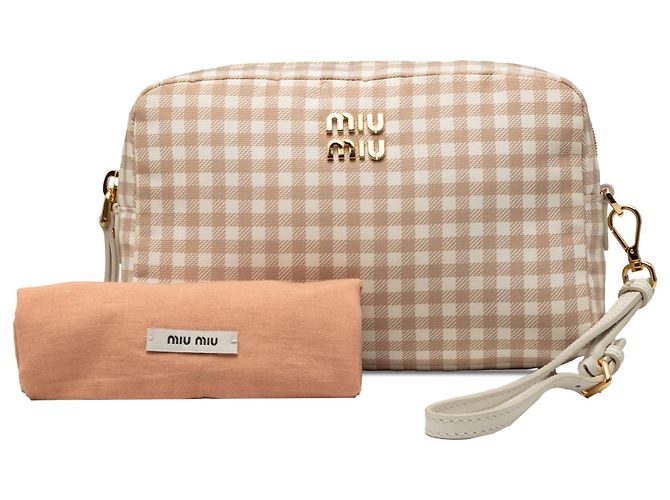 Pochette da polso in nylon Vichy beige Miu Miu - vista 6