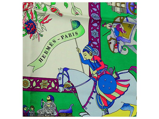 Sciarpa in seta Hermès Green Fantaisies Indiennes 90 - vista 7