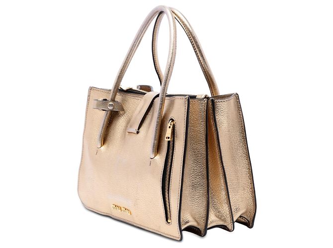 Tote Miu Miu in capra metallizzata oro Madras con chiusura push lock D'oro - vista 2