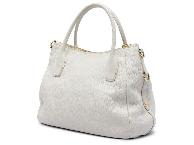 Borsa Tote Convertibile con Zip Prada Gray Vitello Daino Marrone Grigio - vista 2