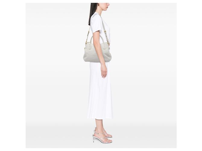 Borsa Tote Convertibile con Zip Prada Gray Vitello Daino Marrone Grigio - vista 6