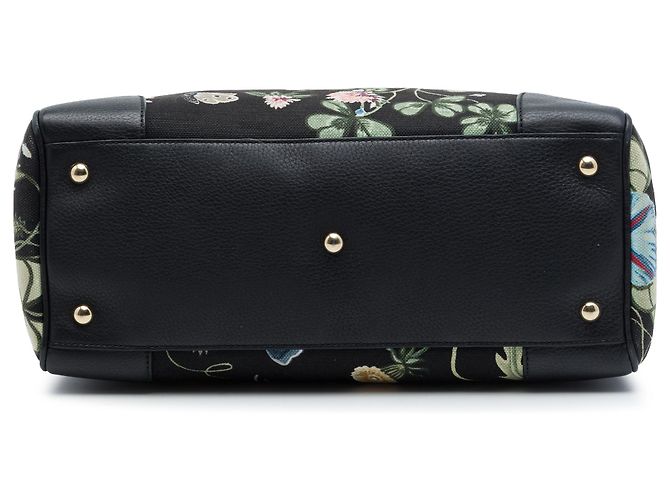 Bamboo Borsa shopper Gucci Flora Knight in tela nera, media, con manici in bambù - vista 3