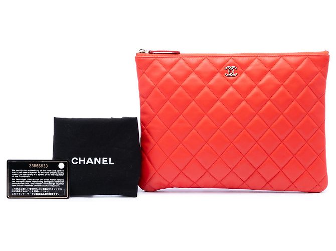Clutch Chanel Orange Medium Quilted Lambskin O Case Arancione - vista 7
