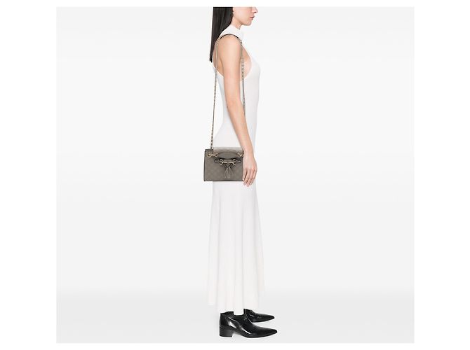 Borsa a Spalla Gucci Gray Small Guccissima Emily Marrone - vista 6