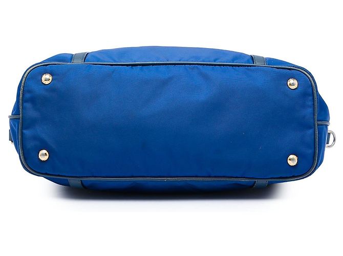 Borsa Tote Convertible Prada Blue Saffiano Trimmed Tessuto Zip Top - vista 3