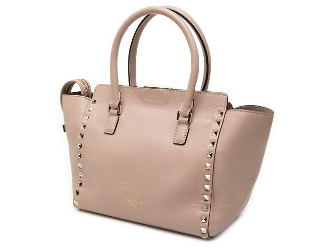 Valentino Brown Small Leather Rockstud Double Handle Tote Braun Fleisch - Ansicht 2