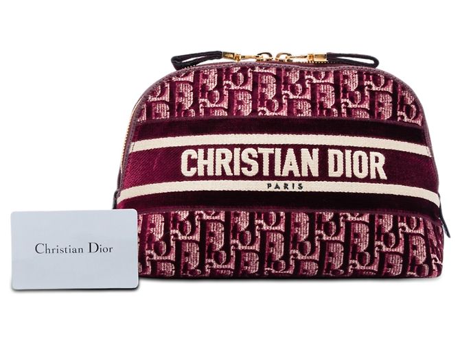 Dior Kosmetiktäschchen aus besticktem Red Oblique Samt Rot Bordeaux - Ansicht 6
