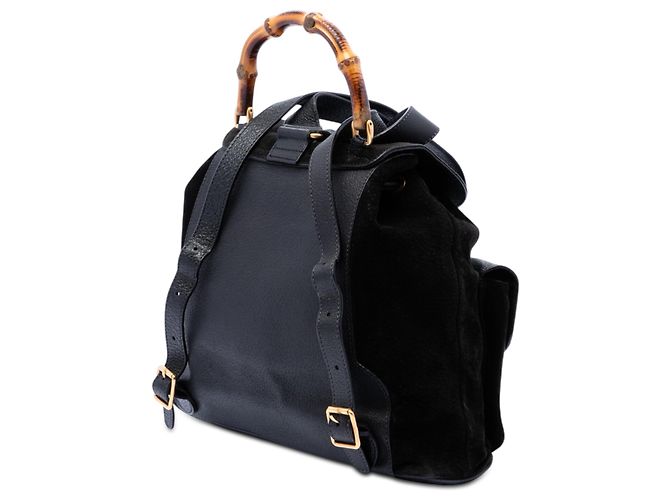 Bamboo Zaino Gucci in scamosciato nero con dettagli in bambù - vista 2