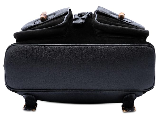 Bamboo Zaino Gucci in scamosciato nero con dettagli in bambù - vista 3
