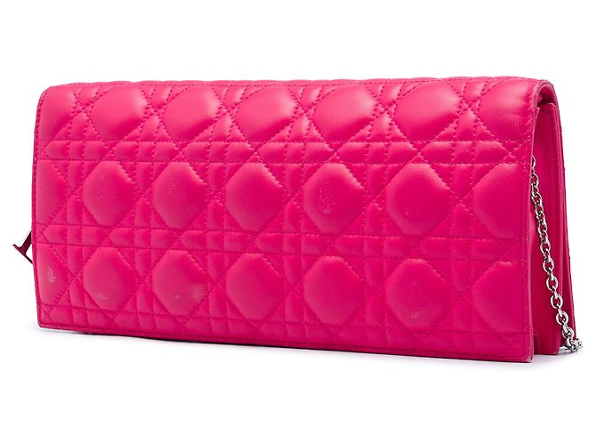 Clutch a tracolla convertibile Lady Dior in agnello rosa cannage - vista 2