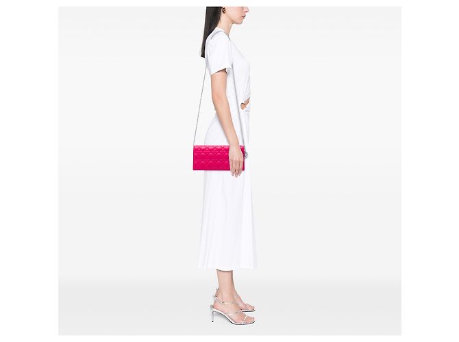 Clutch a tracolla convertibile Lady Dior in agnello rosa cannage - vista 5