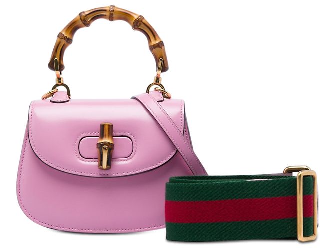 Borsa Gucci Pink Mini Calfskin Web 1947 Bamboo Top Handle in pelle di vitello Rosa - vista 6