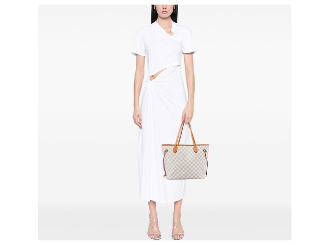 Louis Vuitton White Damier Azur Neverfull MM Bianco - vista 5