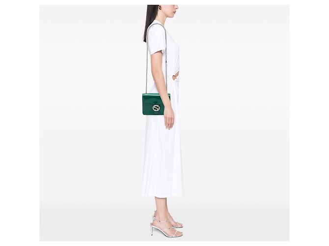 Borsa a tracolla Gucci Green Small Patent Interlocking G Verde - vista 6