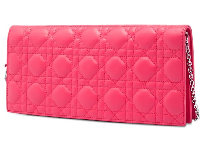 Portafoglio Lady Dior Cannage in agnello rosa con catena - vista 2