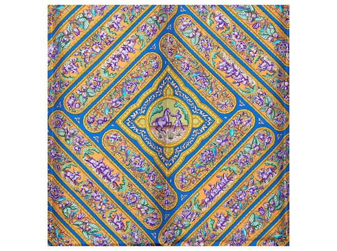 Sciarpa in seta Hermès Gray Qalamdan 90 Marrone - vista 2