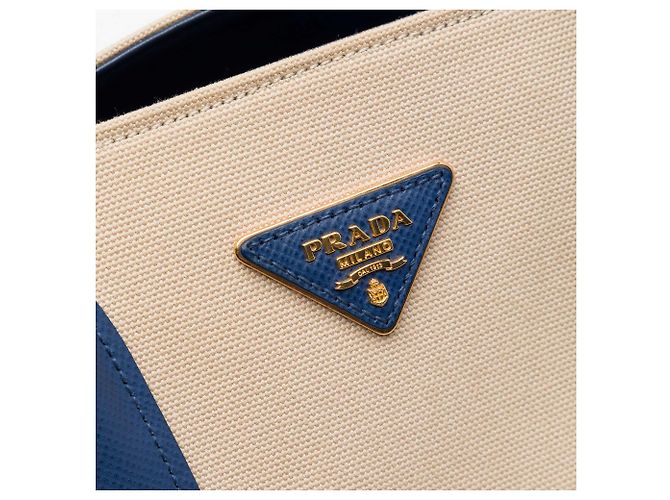 Borsa Doppia Prada Beige Large Canapa e Saffiano - vista 5