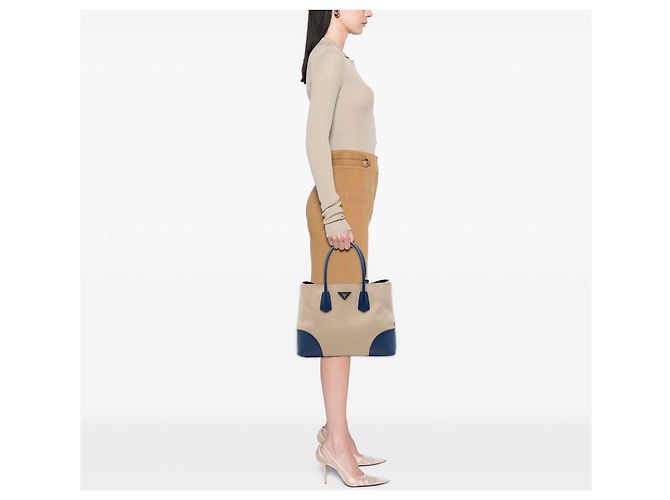 Borsa Doppia Prada Beige Large Canapa e Saffiano - vista 6