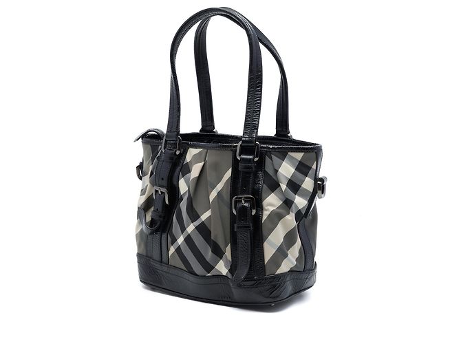 Borsa Satchel Lowry in nylon e vernice con motivo Beat Check grigio Burberry - vista 2