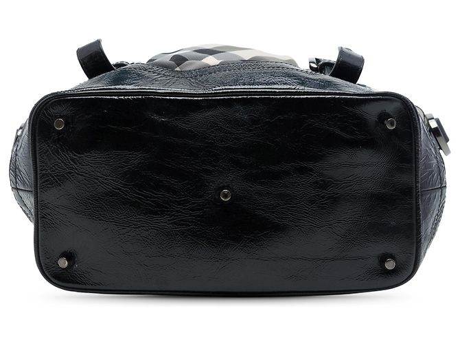 Borsa Satchel Lowry in nylon e vernice con motivo Beat Check grigio Burberry - vista 3