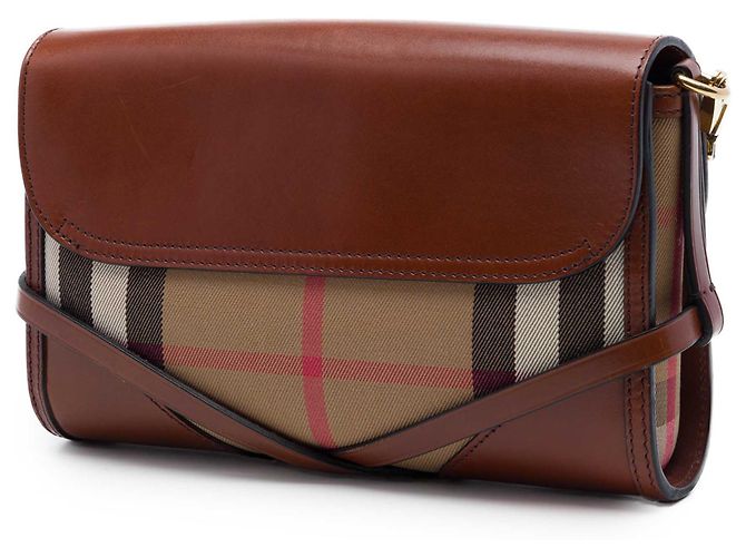 Borsa a tracolla Abbott in pelle marrone e tela House Check di Burberry - vista 2
