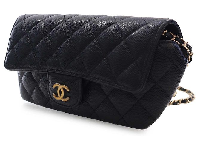 Astuccio per occhiali Chanel Black CC Quilted Caviar con catena Nero - vista 2