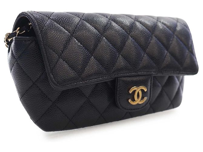 Astuccio per occhiali Chanel Black CC Quilted Caviar con catena Nero - vista 3