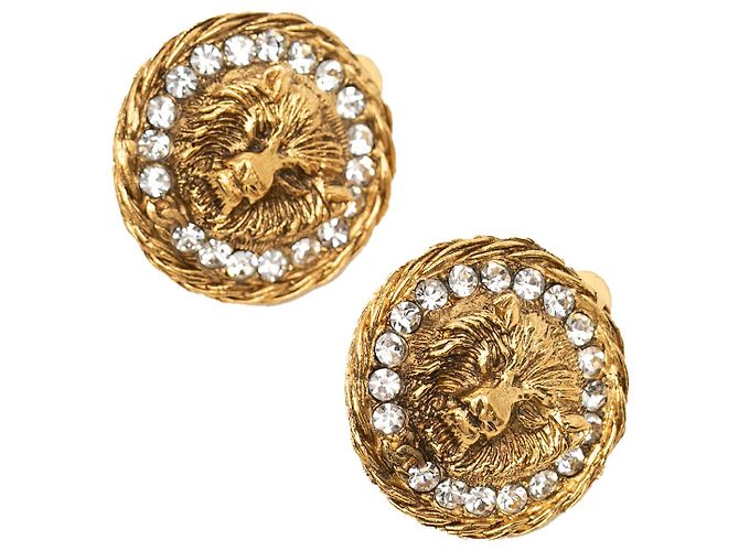Orecchini a clip Chanel Gold Gold Plated Strass Lion Head D'oro - vista 3