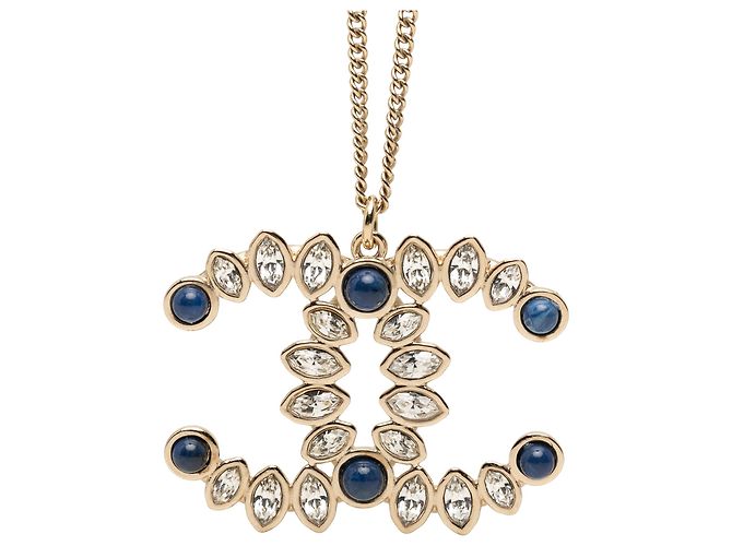 Collana con pendente Chanel Gold CC placcato oro con strass cabochon D'oro - vista 2