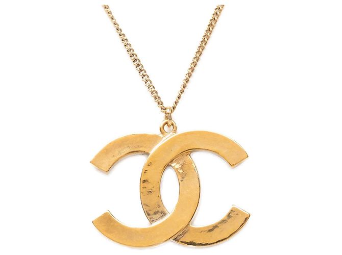 Collana con pendente trapuntato Chanel Gold CC placcato oro e strass D'oro - vista 2