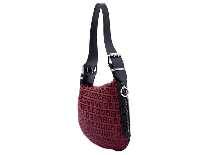 Borsa Fendi Zucchino Hobo in tela rossa e oyster - vista 2
