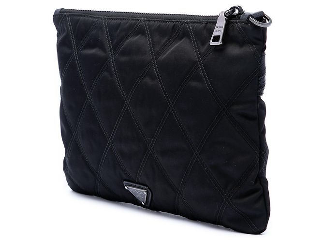 Clutch Prada in Tessuto con bordatura Saffiano nero - vista 2