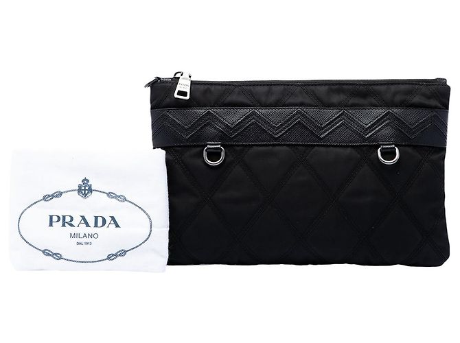 Clutch Prada in Tessuto con bordatura Saffiano nero - vista 7