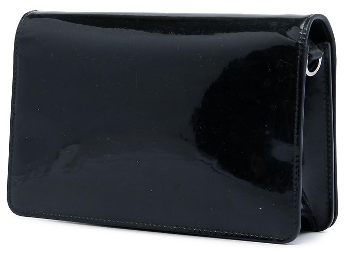 Portafoglio con catena e logo decorato con cristalli in vernice nera Miu Miu Nero - vista 2