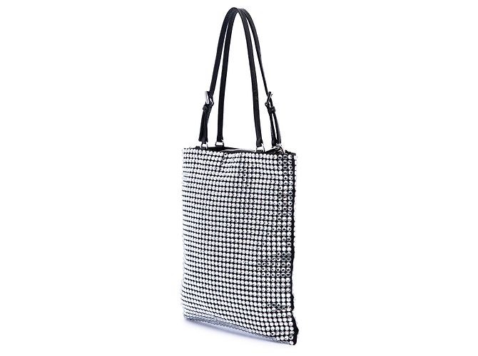 Prada Black Satin Crystal Embellished Chain Flat Tote Schwarz - Ansicht 2